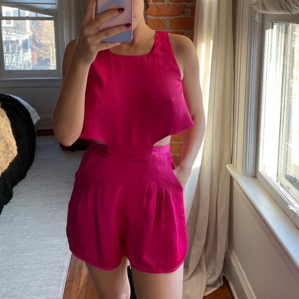 Finders Keepers Magenta Satin Romper